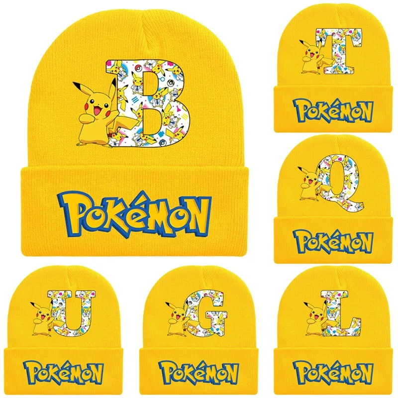 Pokemon Knitted Cap Headgear Cartoon Winter Woolen Hat Pikachu Skullies Beanies Boys Girls Bonnet Christmas Birthday Party Gifts