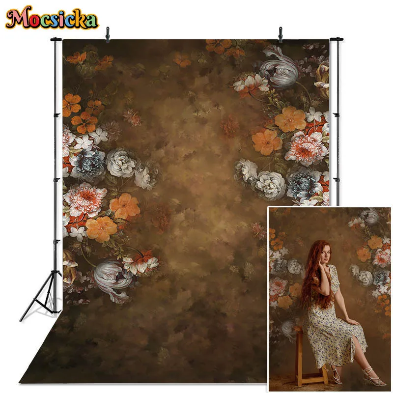 모시카 추상 꽃 사진 배경, 성인 초상화, 손으로 그린 꽃, 어린이 생일 예술 사진 배경 스튜디오