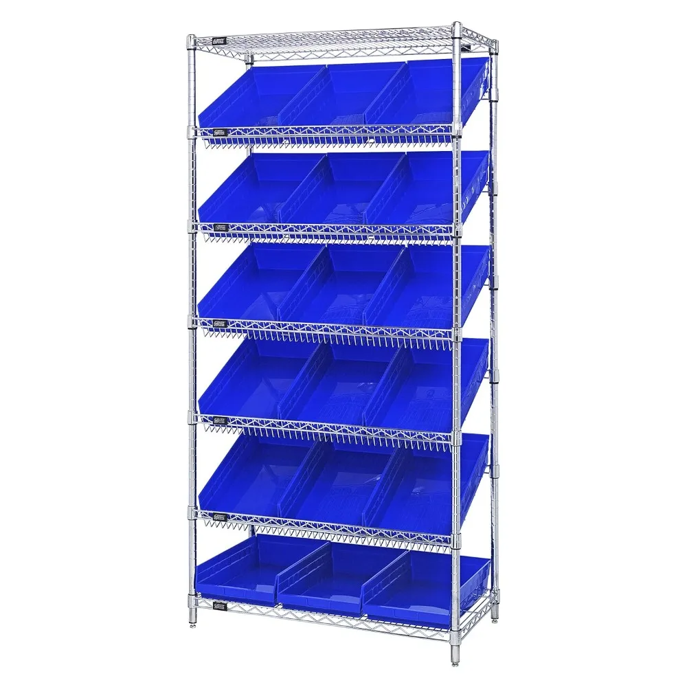 

Complete 7-Shelf Stationary Wire Workstation Includes 18 Blue Bins