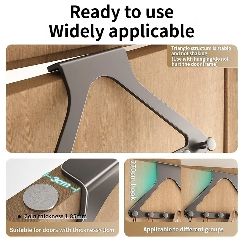 1pc Home Storage Bathroom Door Hanger Clothes Hanging Rack Over The Door Plastic Organization Hooks, Purse Holder For Bags Rails view 2