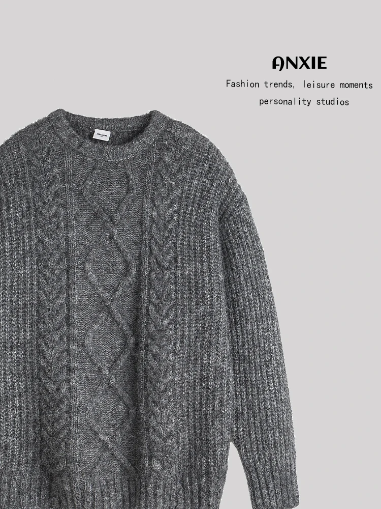 

ANXIE Модный бренд | Компактный дизайн | Мужской и женский вязаный свитер с ромбовидным узором, круглый вырез, повседневный стиль