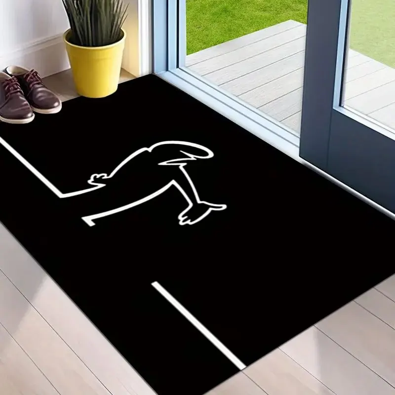 Minimalist Black White Line Art Doormat Abstract Motion Figure Non Slip Entry Rug For Entryway Hallway And Modern Home Decor