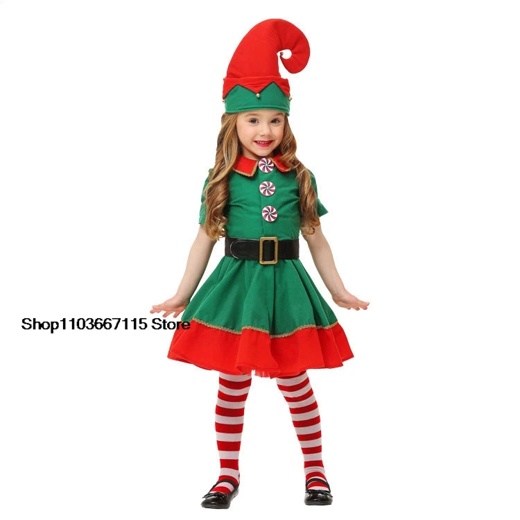 New Christmas Children's and Adult Christmas Costumes Santa Claus Green Elf Costumes Cosplay Christmas performance Outfits