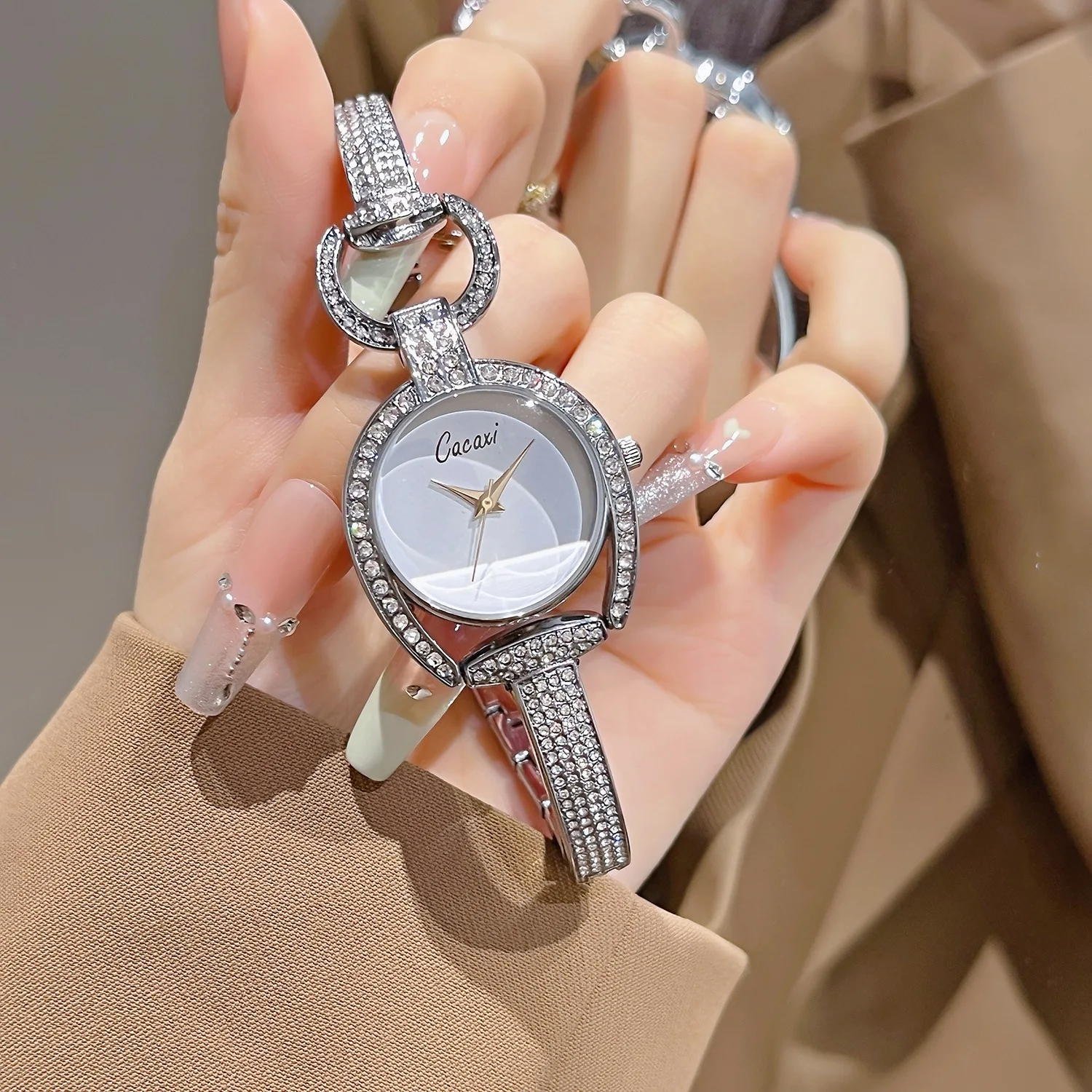 KAIRIS Women's Luxury Rhinestone Quartz Watch Round Dial Sparkling Bracelet Elegant Fashion Jewelry Wristwatch for Ladies