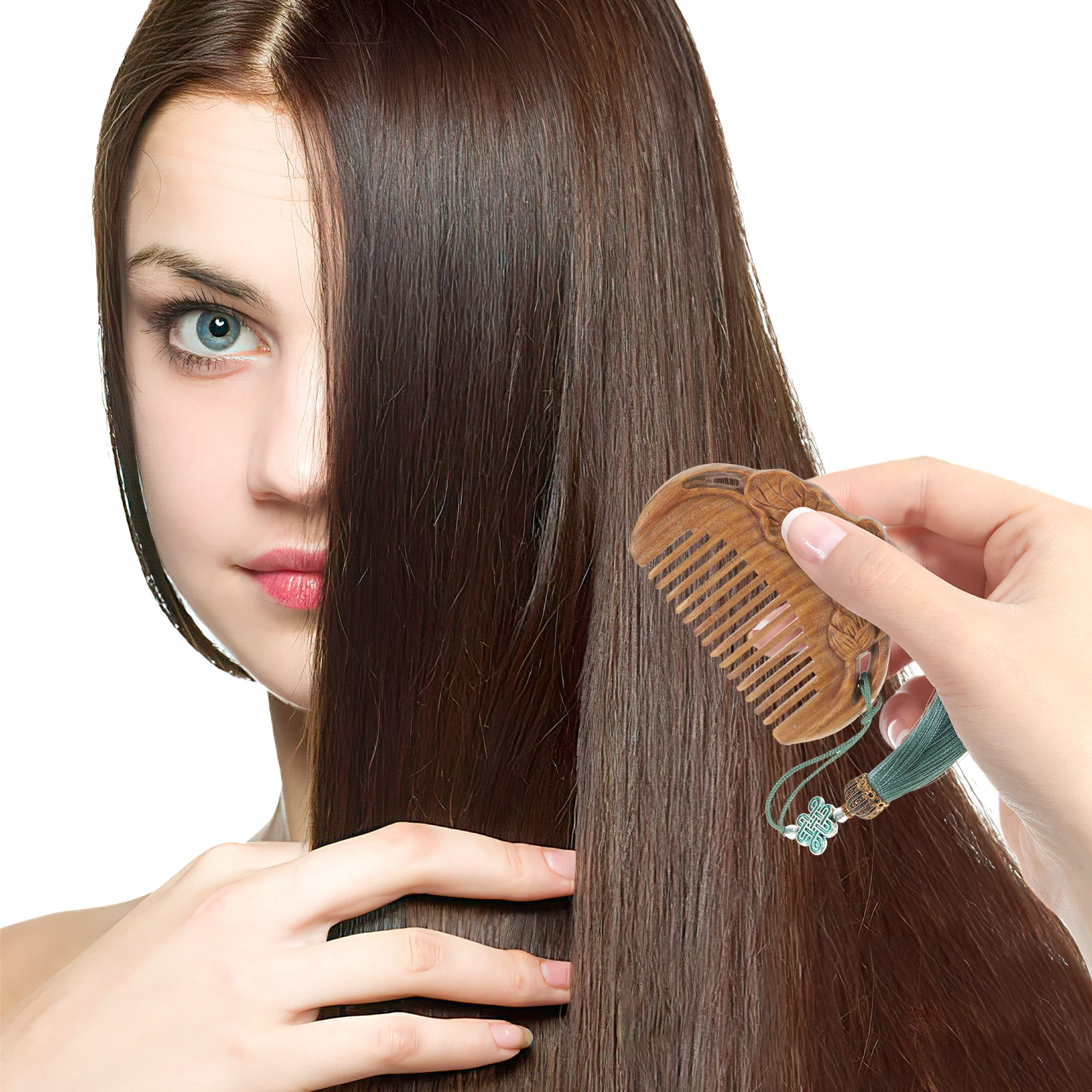 

Ergonomic Green Sandalwood Comb Carved Scalp Massage Lightweight Wooden Hair Brush for Home Travel Random