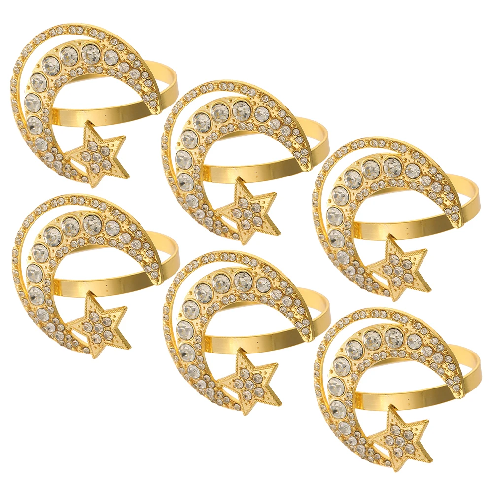 

6Pcs Gold Rhinestone Napkin Rings Metal Buckles Decorative Holder for Banquet Wedding Table Ornament