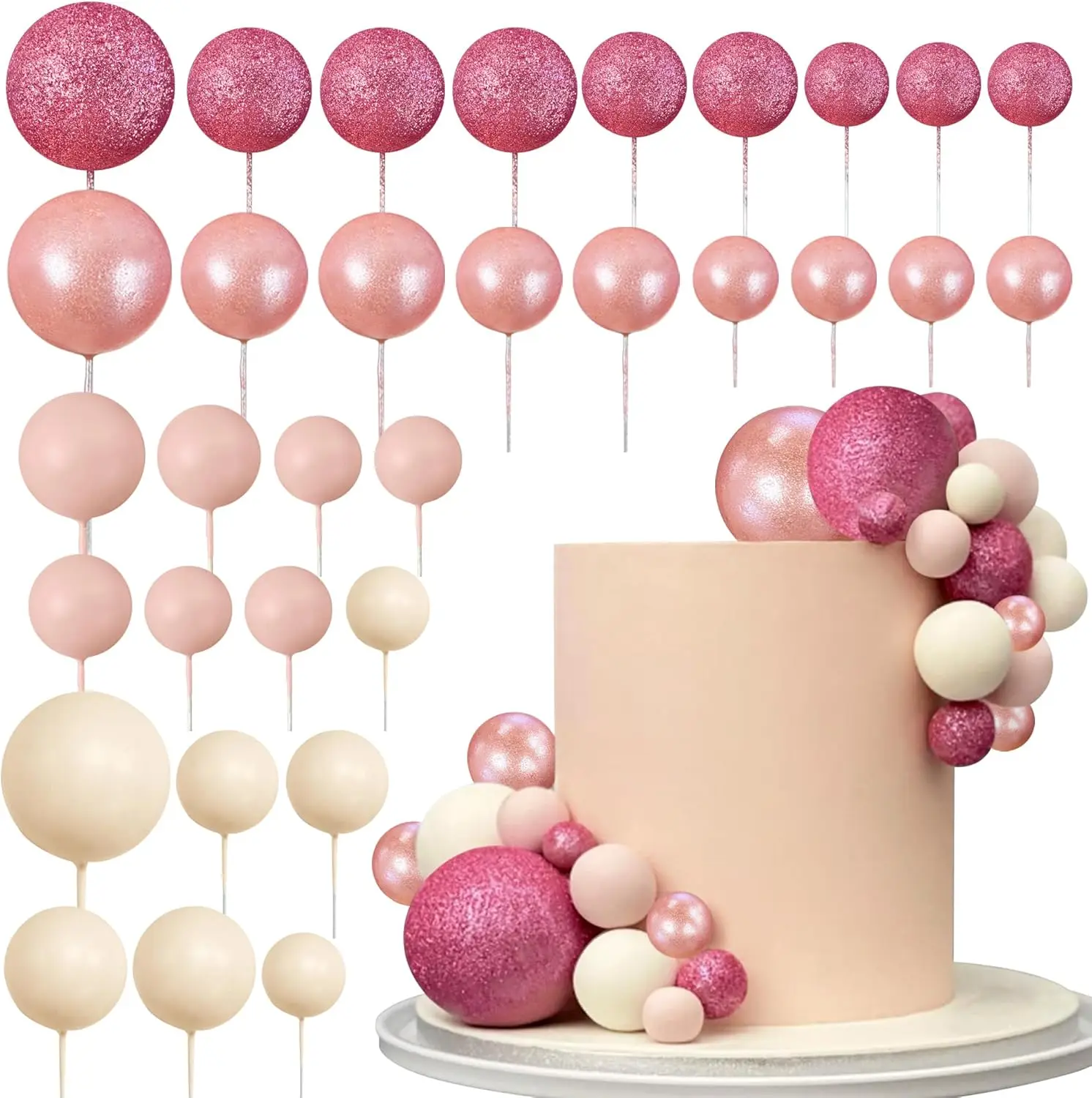 32 Stück Ball kuchen Picks bunte kugelförmige Kuchen deckel Perlen kugeln Cupcake Kuchen einsatz Topper für Geburtstags feier Hochzeits dekor – Detail 27