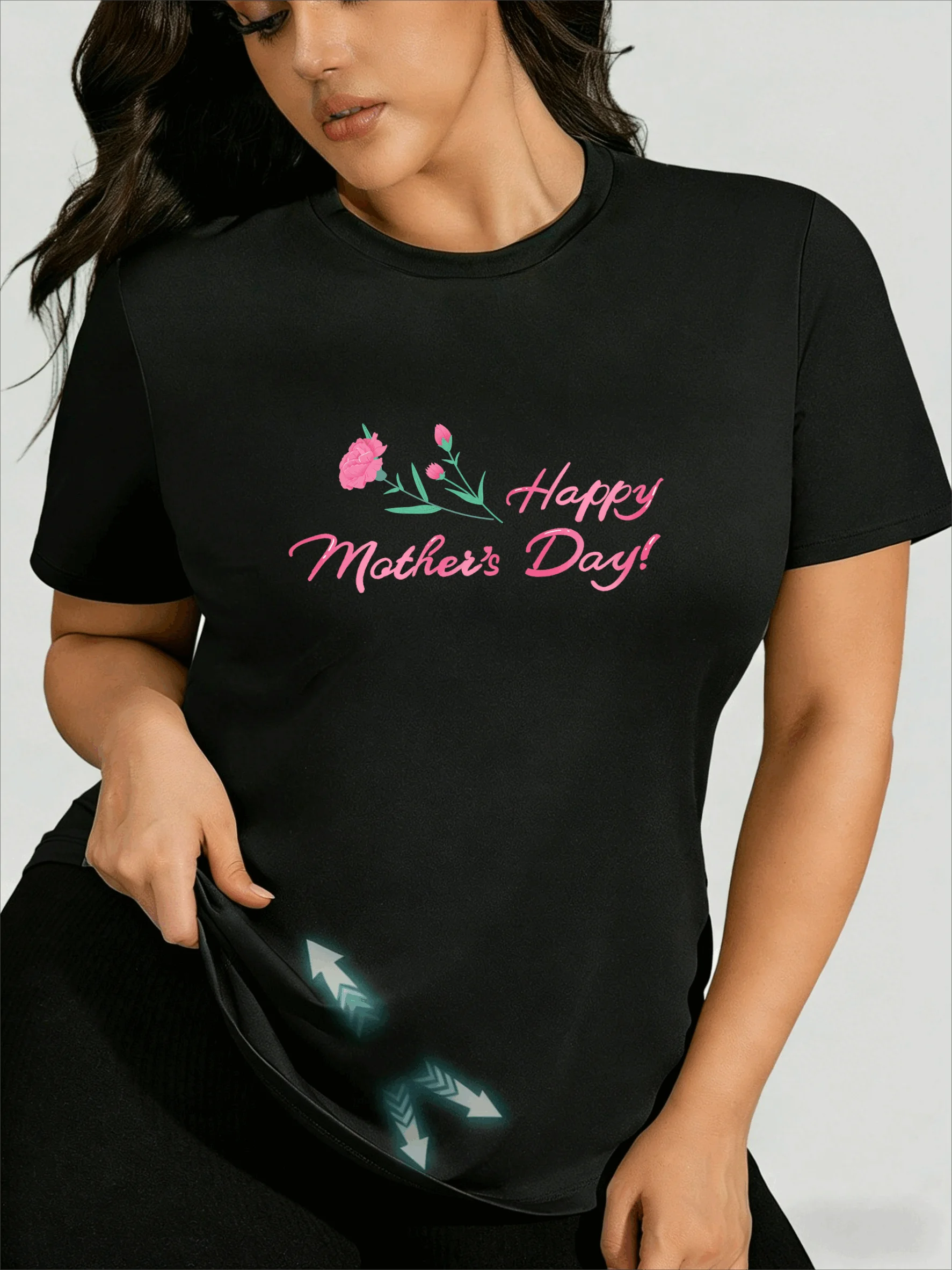 

Gentle Mother's Day Theme T-Shirt! Women's Plus Size T-Shirt, Sweet Cool & Sexy Versatile Trendy Top