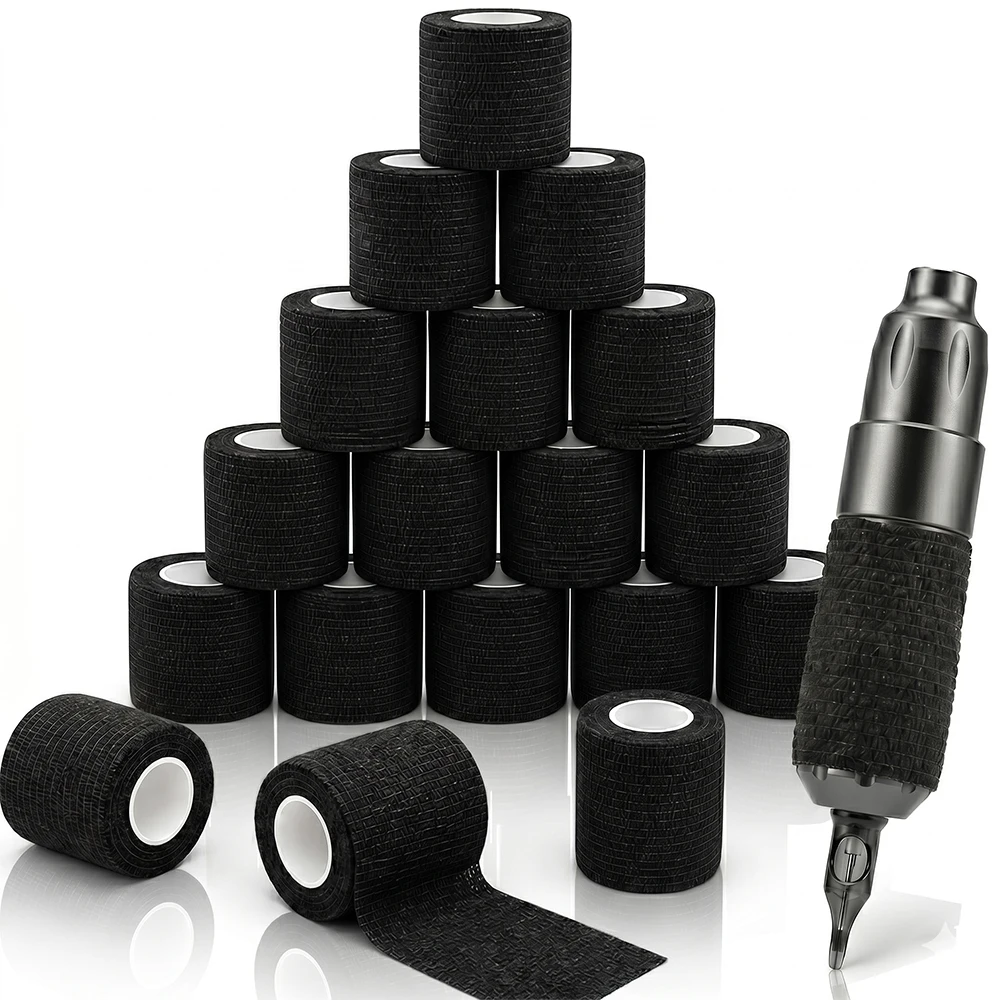 

3/5/12/24/48PCS Black Tattoo Grip Bandage Cover Wraps Self Adhesive Waterproof Nonwoven Tape for Machine Pen Tattoo Accessories