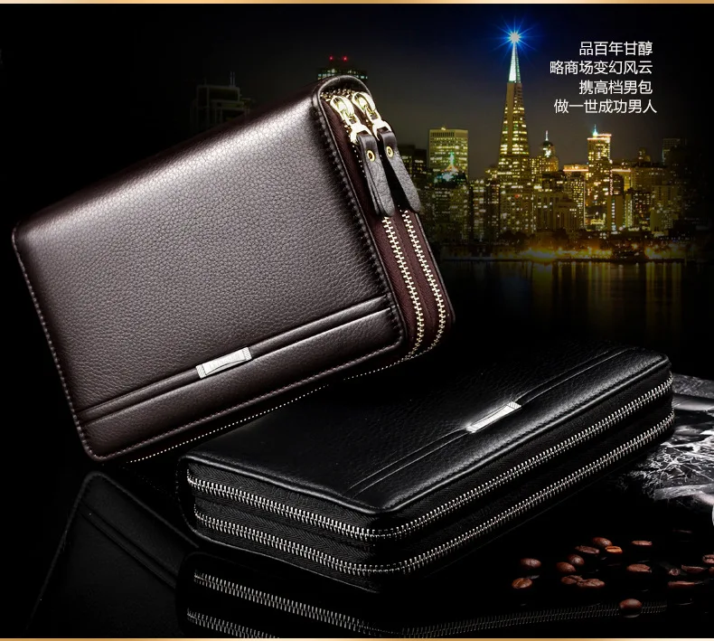 PU Leather Clutch Bag for Man Zipper Wallet Passcard Fashion Luxury Handbag Square Card Holder Phone Pouch Hand Porter Bag Male