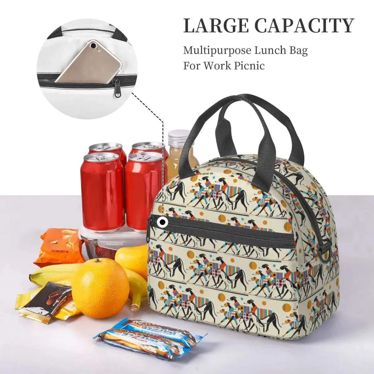 Sighthound Greyhound Whippet Lurcher Insulated Lunch Bag for Women Children Leakproof Food Boxes Thermal Lunch Box Tote