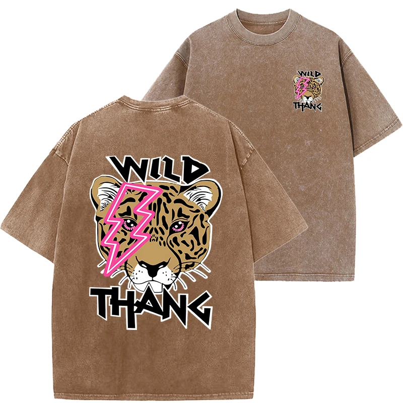 تي شيرت قطني رجالي كلاسيكي مغسول ، طباعة فهد بري ، تي شيرت متوسط الطول ، ملابس هيب هوب للشارع ، الصيف #1