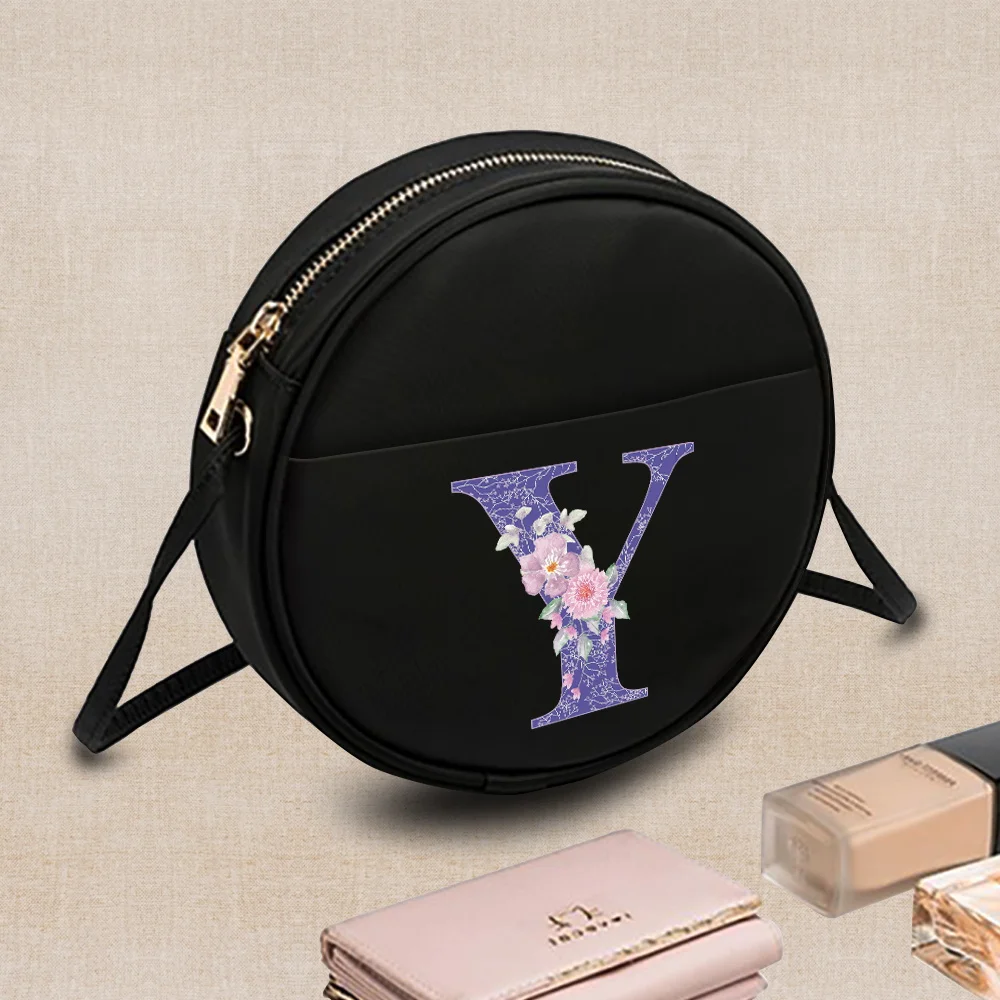 2022 Fashion Women Round Crossbody Bag Pattern Letter Printed Ladies Small Messenger Shoulder Bag Small Coin Purse Handbags