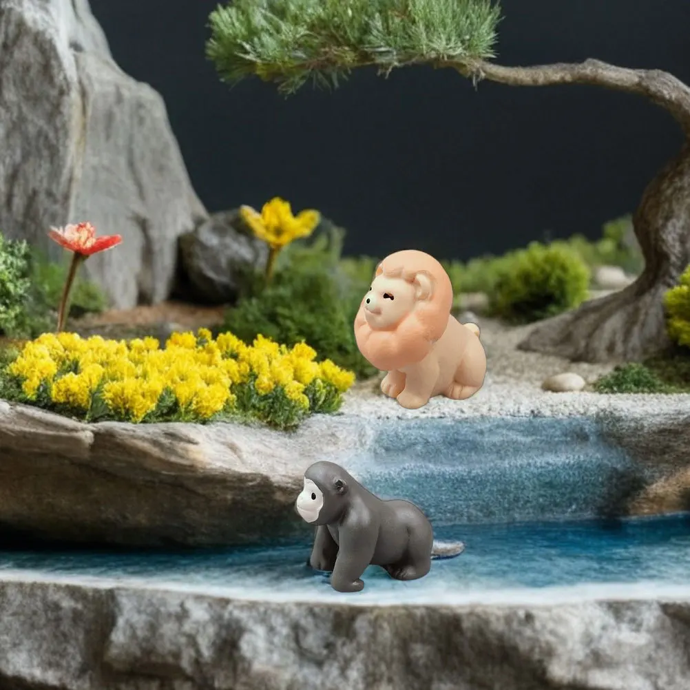 8Pcs Miniature Resin Decor Set Animals Trees for Dollhouse Garden Fairy Scene Micro Landscape Craft Kids Educational Play Kit