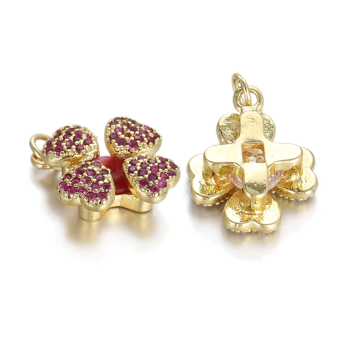 2 pièces pavé incrusté Zircon cuivre plaqué pendentif collier à faire soi-même fabrication de bijoux trèfle à quatre feuilles fleur papillon étoile ovale accessoire