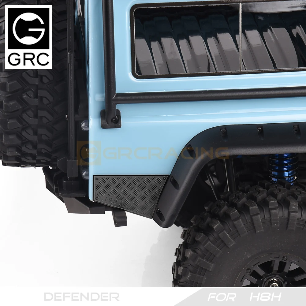 GRC 1/8 สแตนเลสด้านข้างกลับกระโปรงตกแต่ง Checkered แผ่นโลหะแผ่นป้องกันสําหรับ MJX H8H Defender Body # G190FS/FB