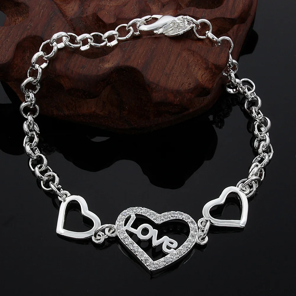 

New Wholesale Charm Fashion Women High Quality 925 Sterling Silver Classic Simple Bracelet Jewelry Sweet Style Free Shipping