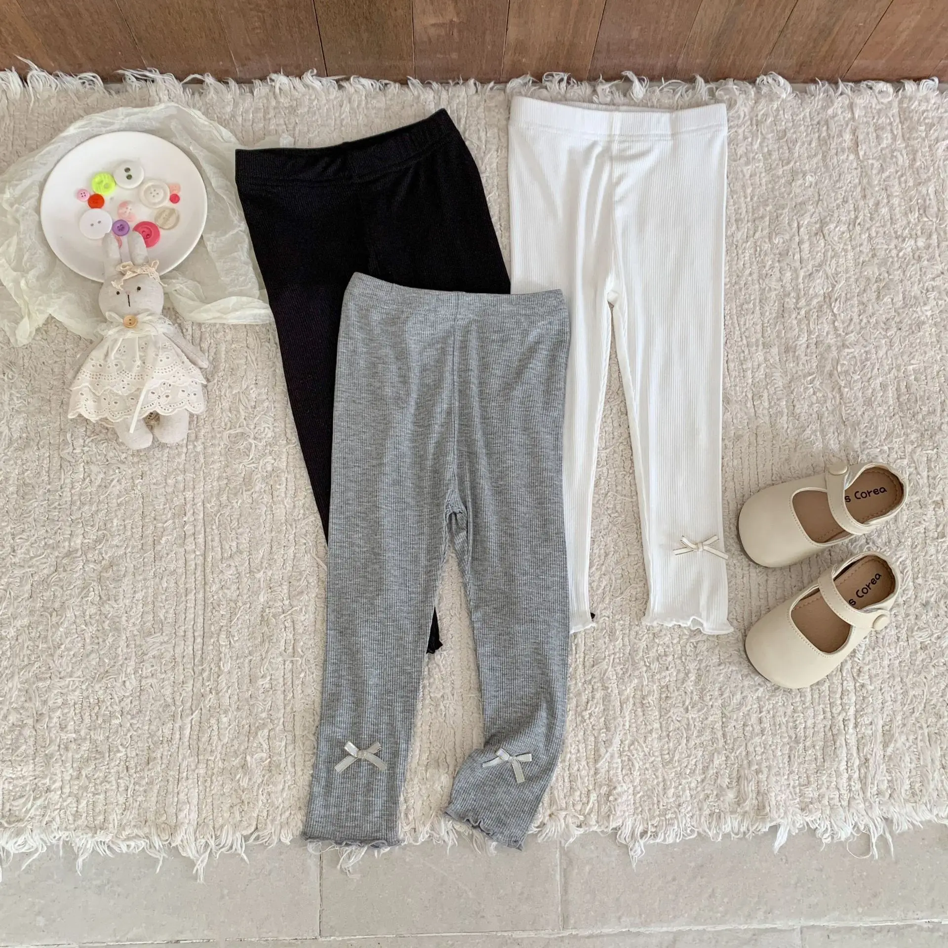 Summer Kids Girls Skinny Pants UNITIM Bow Patched Infant Babys Girls Anti-mosquito Anlke-length Pants Thin Toddler Girls Pants