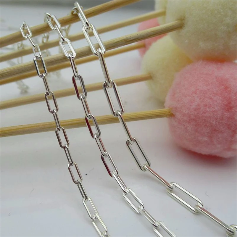 10cm/Lot 925 Sterling Silver Paperclip Chain For Jewelry Making DIY Square Link Chain Accessories ( Not Cut )