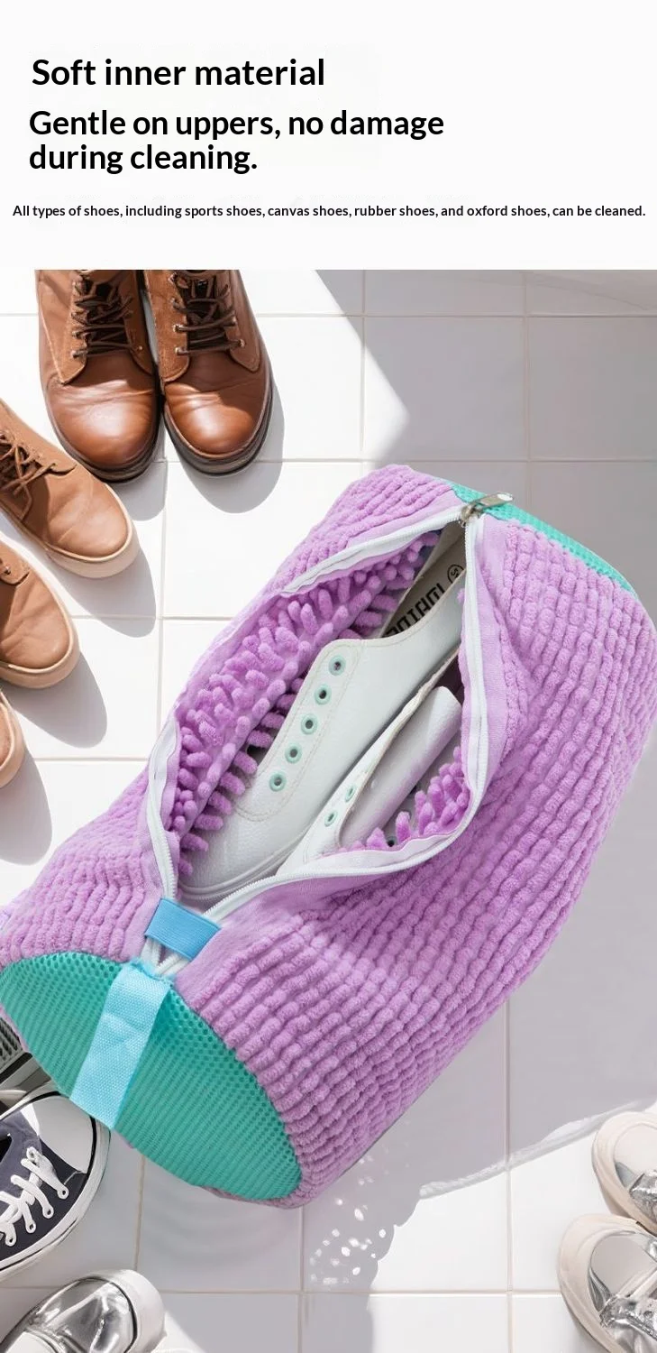Flauschige Faser 360° ° Surround-Reinigungs-Schuhwaschbeutel – wiederverwendbarer, langlebiger, maschinenwaschbarer Wäschebeutel mit Reißverschluss (1 Stück) – Detail 10