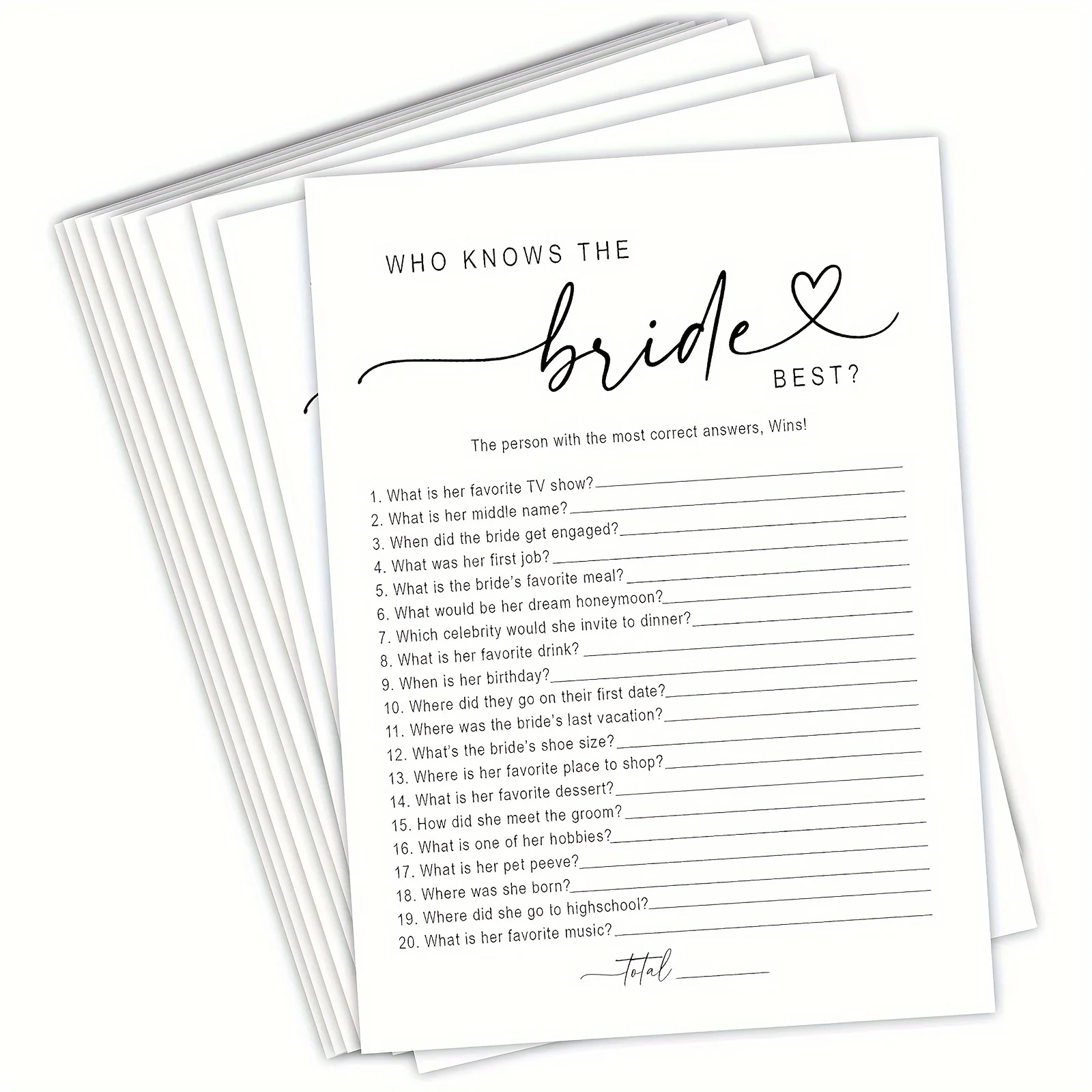 20pcs Bridal Shower Games Who Knows The Bride Best Cards, Fun Activities For Weddings, Bridal Showers And Bachelorette Parties