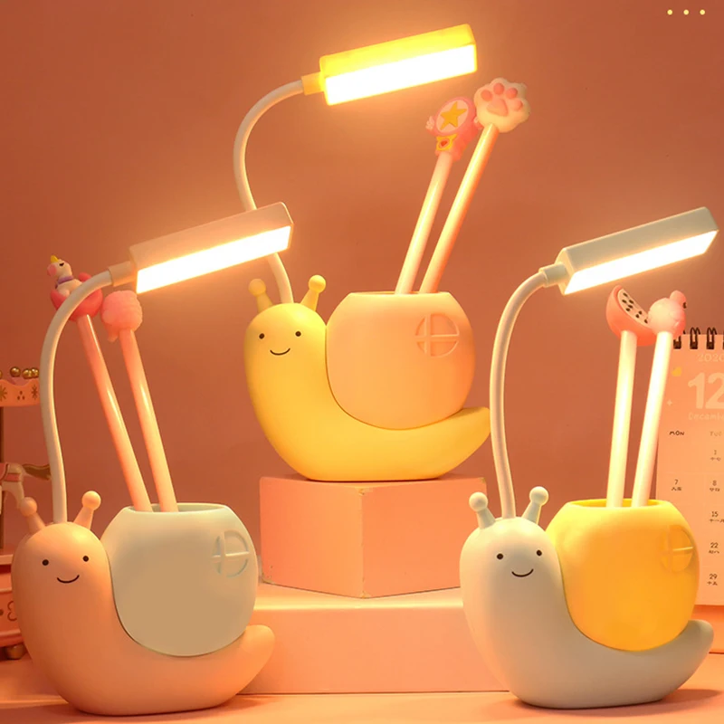 

Nordic Desk Lamp Cute Snail USB Charging Lamp Kid LED Night Light Reading Lamp With Pen Holder Organizer Table Light