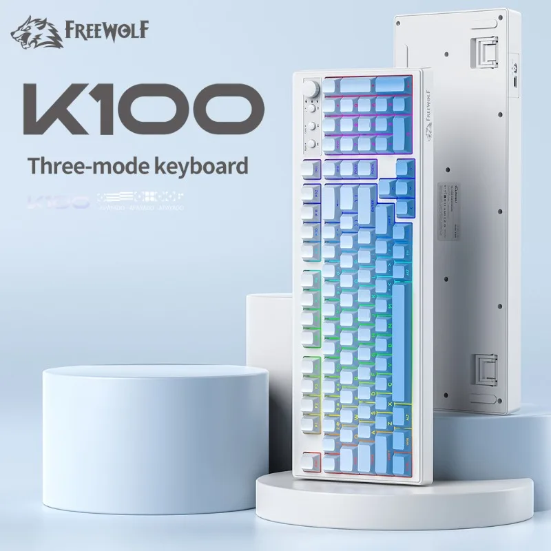 

FREEWOLF K100 Беспроводная мембранная клавиатура Tri Mode BT 5.0/2.4G/USB-C 4000 мАч Батарея RGB с подсветкой для офиса/игр