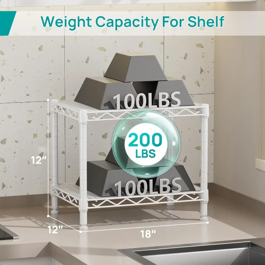 2 Small Shees Kitchen Storage Shelf Wire Sheing Unit Metal Shelf Adjustable Organizers Storage Sheing for Office Pantry White 1