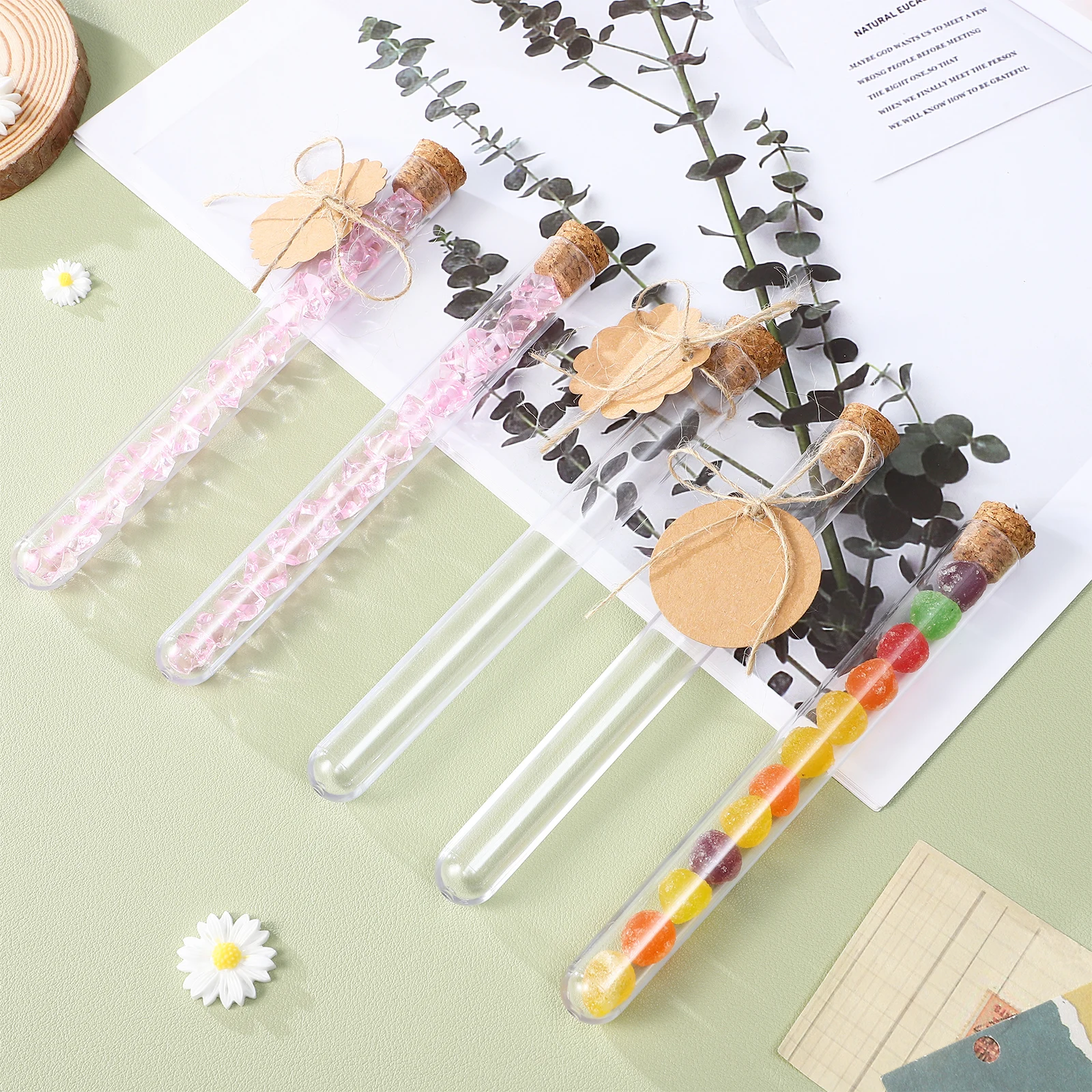 

30 Pcs Test Tubes Plastic Set Stopper Vial Container Transparent with Cork Storage