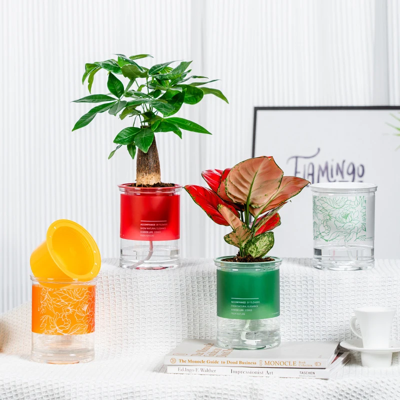 Lazy Self-Watering Flowerpot Automatic Water Absorption Transparent Plastic Hydroponic Flowerpot Garden Supplies
