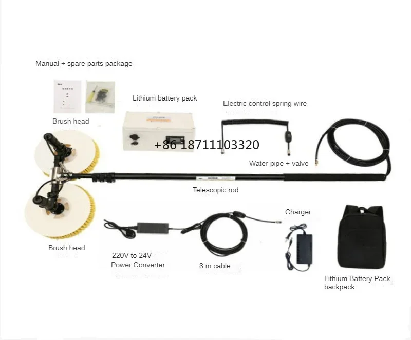 Solar Panel Cleaning Robot Rotating Brush Retractable Length Solar Panel Cleaning Kit