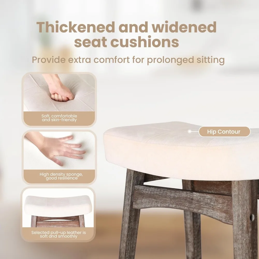 Wood Bar Stools Set, Bartools com assento estofado, Conjunto de 3, 24"