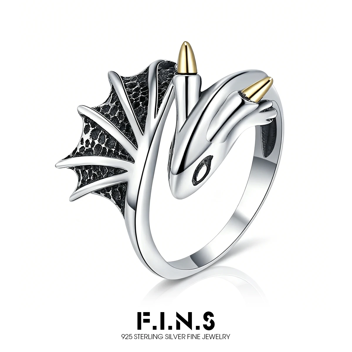 

F.I.N.S Retro S925 Sterling Silver Flying Dragon Rings For Women Fashion Open Adjustable Punk Cuff Finger Fine Jewelry Gifts