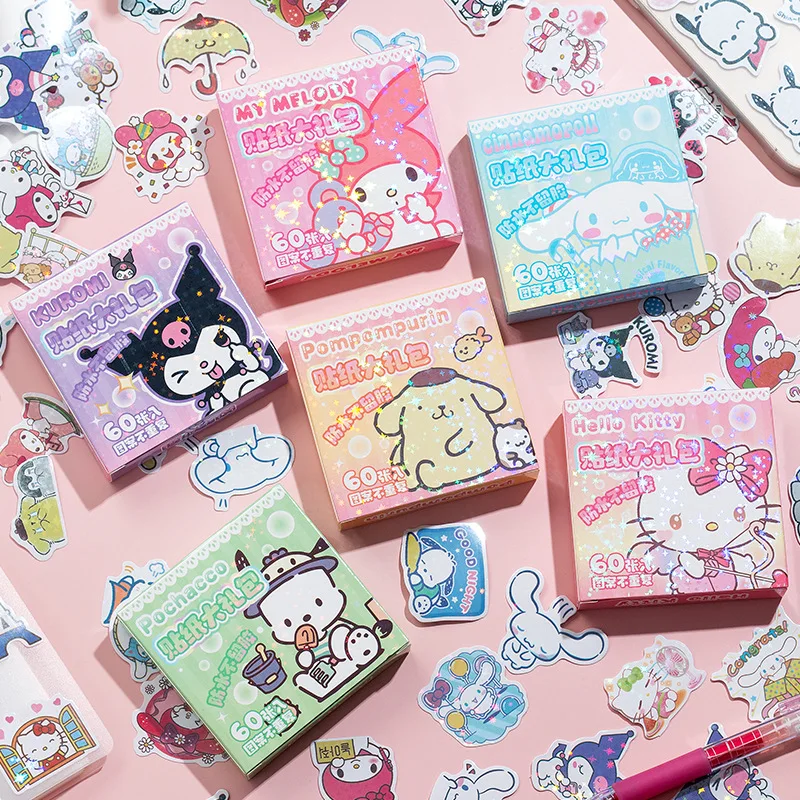 24 box/lot Sanrio Melody Cinnamoroll Pochacco Kuromi Stickers Cute Scrapbooking DIY Diary Decorative Sticker Album Stick Label