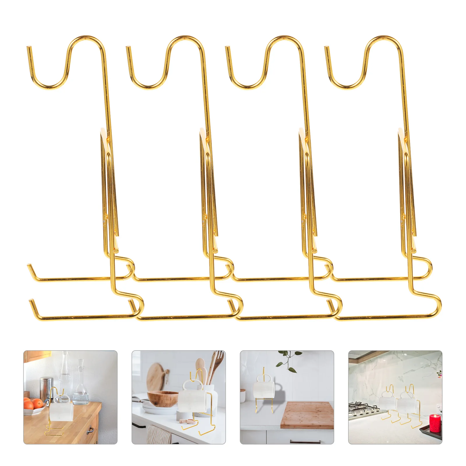 

4pcs Coffee Cup Holder Golden Scratch Free Drying Rack Strong Reusable Material Elegant Design Tea Mug Display St
