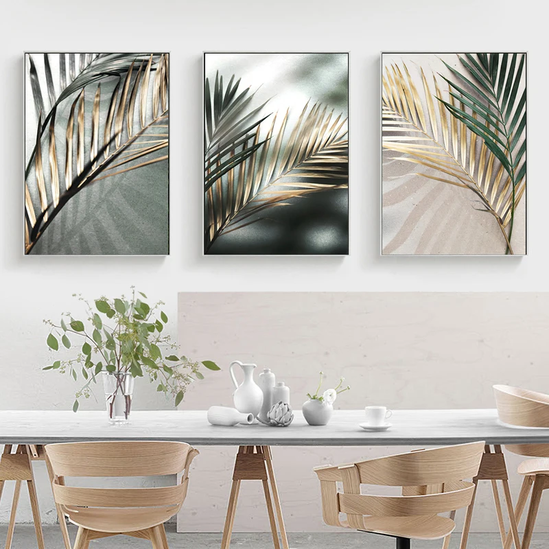 Nordic Wall Art Decor Golden Palm Leaf Plant Canvas Painting Poster Print Botanical Scandinavian Decoration Picture Home Decor