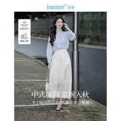 INMAN Neo-Chinese Style Women shirt disc button 2024 autumn Women's long-sleeved Female blouse Elegant pleated design