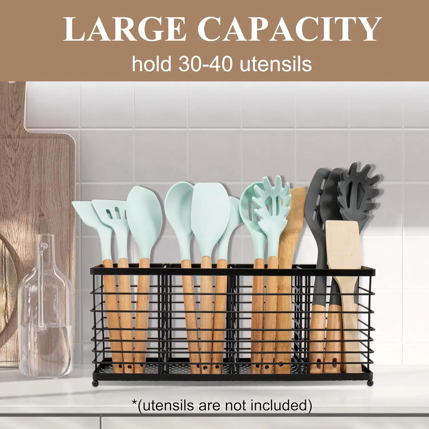 

4 Compartments Utensil Holder,Extra Large Cooking Utensil Organizer for Countertop