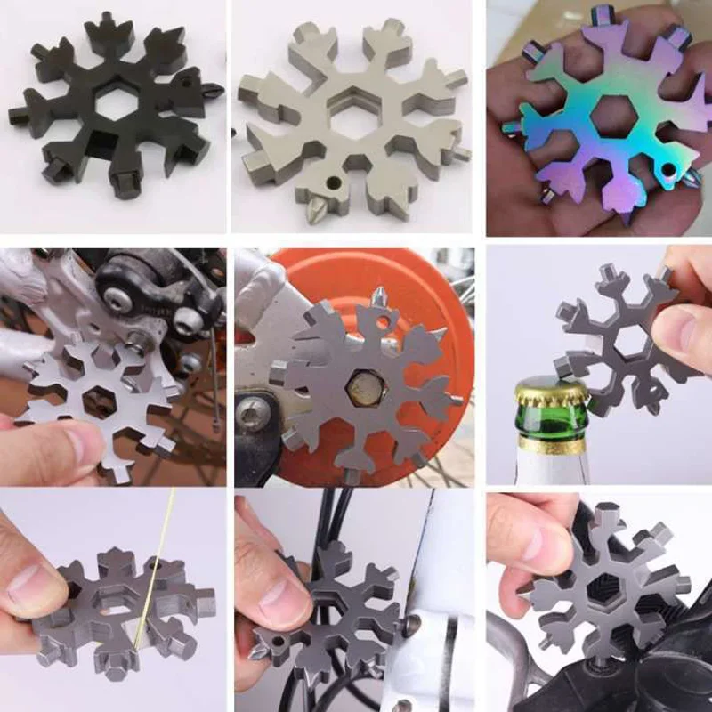 18 in 1 Snowflake Spanner Keyring Hex Multifunction Outdoor Hike Wrench Key Ring Pocket Multipurpose Camp Survive Hand Tools