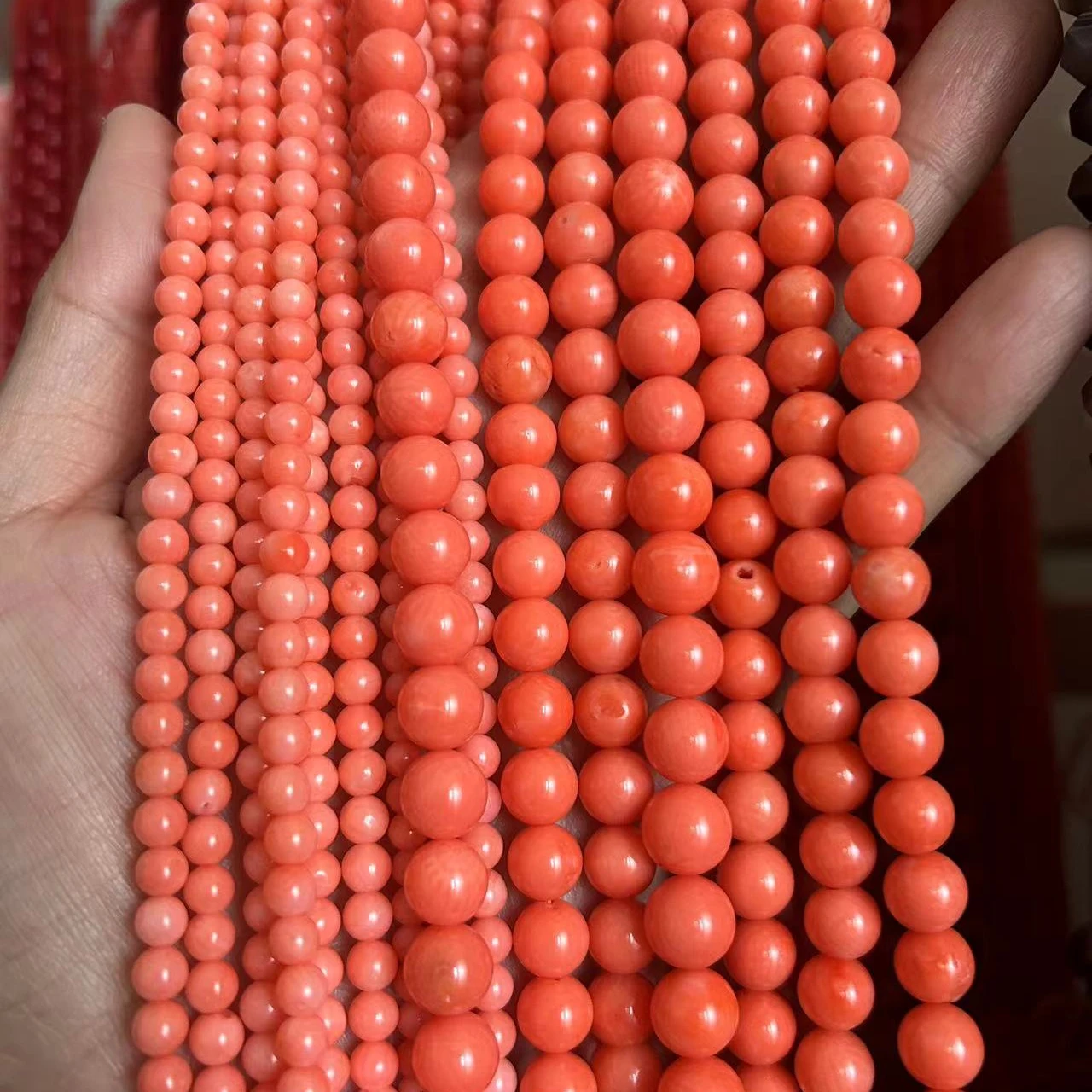 2-9mm Round Natural Sea Bamboo Orange Sea Bamboo Coral Jewelry Making Loose Beads 15inch