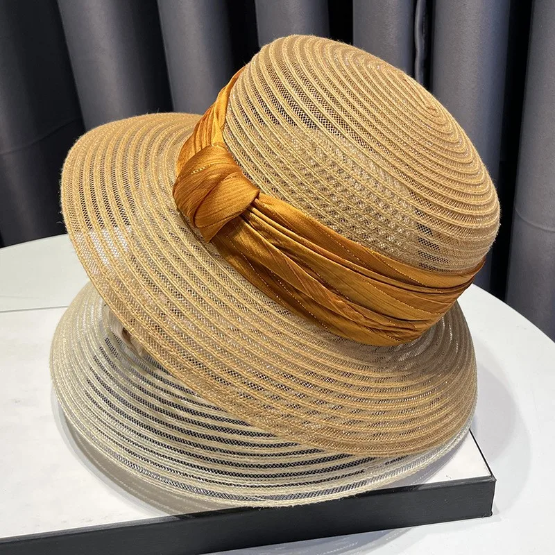 Elegant Herben-style mesh basin hat for women new breathable root gauze fisherman's outings