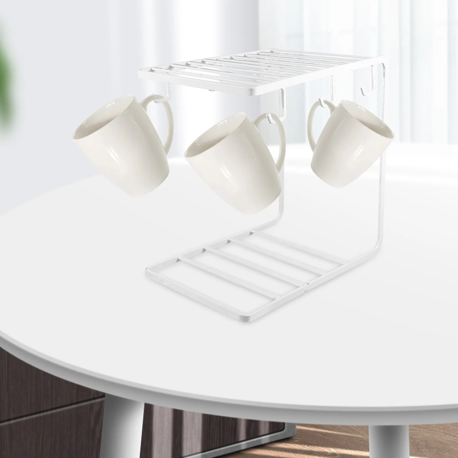 

6-Hook Nordic Style Wrought Iron Cup and Plate Holder Rack for Kitchen Counter Cabinet Pantry Display Drying Storage Coffee Mugs
