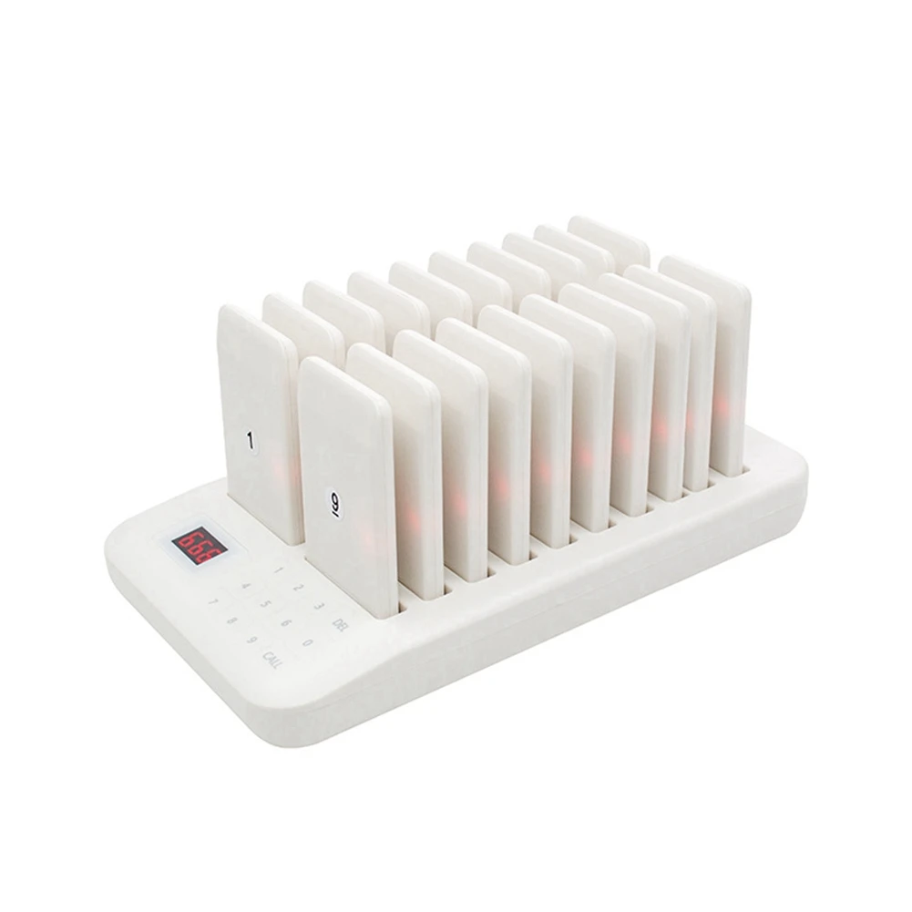 VEHO-20 Pager Set Food Truck Coasters Buzzer Pagers Receiver Calling System For Bar Cafe Court Fast Coffee Shop EU Plug