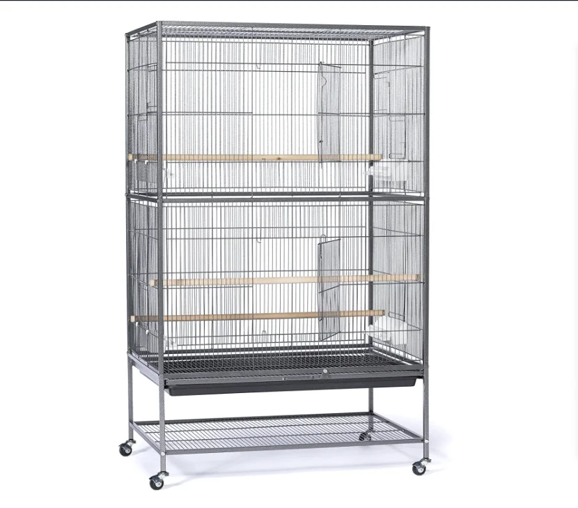 

Wrought Iron Pet Products Flight Cage Large Outdoor with Stand with Double Doors with 4 Steering Wheels Parrot Birdcage