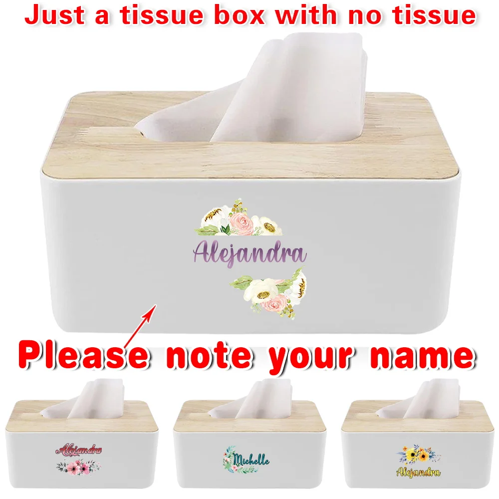 

Customized Name Wooden Cover Tissue Box Holder Durable Tabletop Napkin Organizer For Living Room Bedroom Study Room Personalized