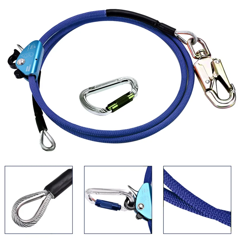 12mmx3.6m Safety Harness with Triple Lock Carabiner Adjuster, Adjustable Lanyard, Low Extension for Fall Protection