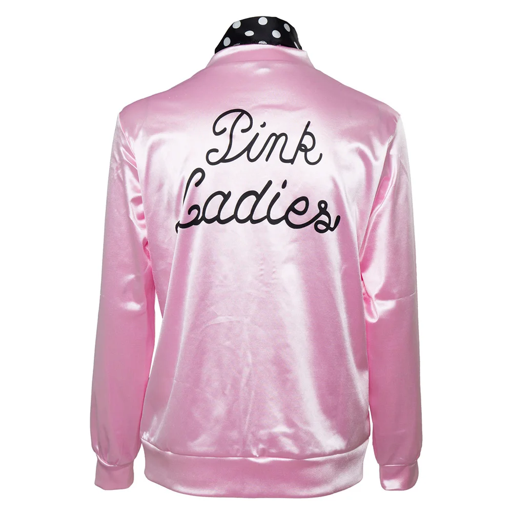 Pink Ladies Grease Cosplay Girl's Pink Silk Coat Costume Jacket Top Outfits Halloween Carnival Suit