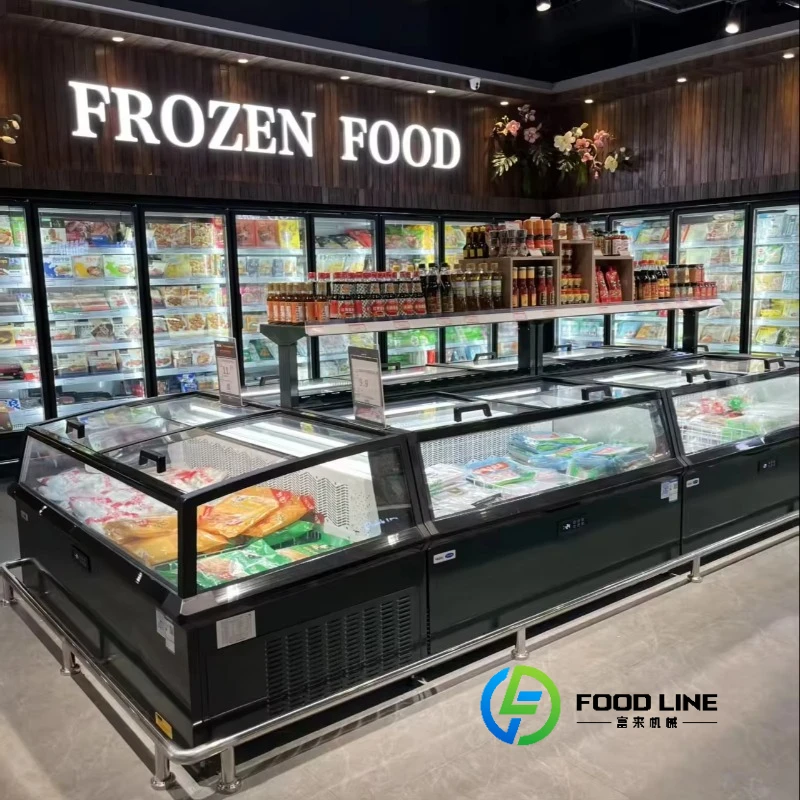 

Commercial Supermarket Showcase Refrigerator Island Freezer with Adjustable Glass for Meat Vegetable Display Customized