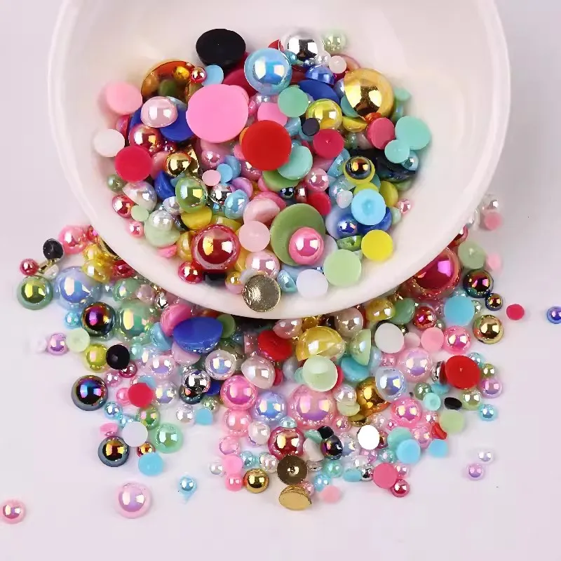 2-12mm half round flat bottom AB color ABS imitation pearl resin semi-faceted loose beads diy cell phone nail jewelry accessorie