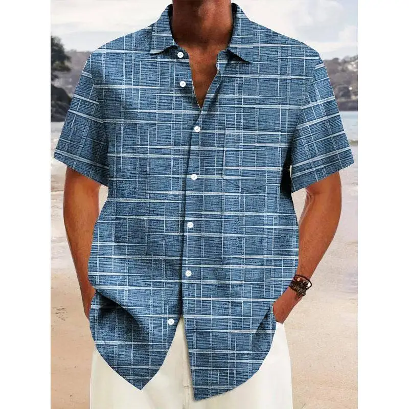 

Short Sleeve Shirt with Pocket Ultra Slim Fit Men's PU Leather Shirt Cleanfit Style Geometric Pattern Summer Wear Resistant D...
